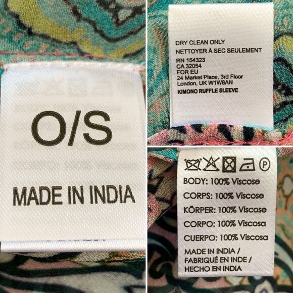 SAACHI Ruffle Printed Open Kimono Blue, Pink One Size - Picture 10 of 12